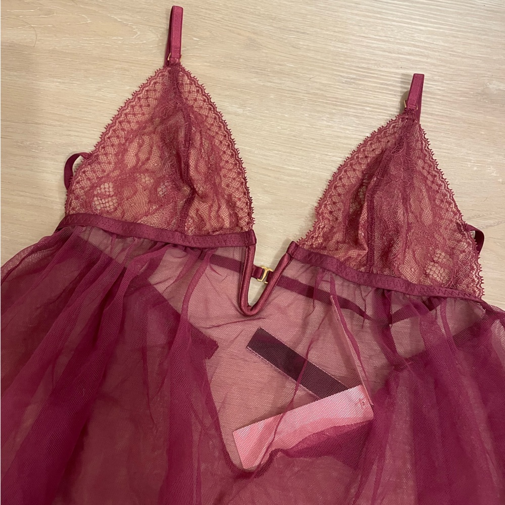 Victoria's Secret Purple Lace V Neck Mesh Babydoll
